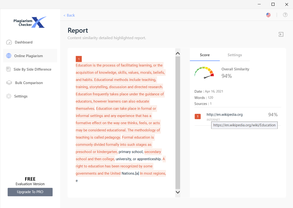 level in plagiarism checker x